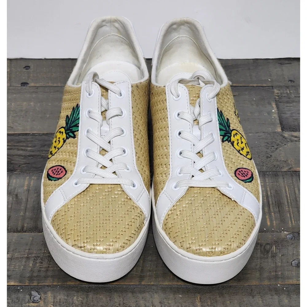 Michael Kors Straw Woven Lace Up Fruit Patch Shoes Womens‎ 9.5 Poppy Platform